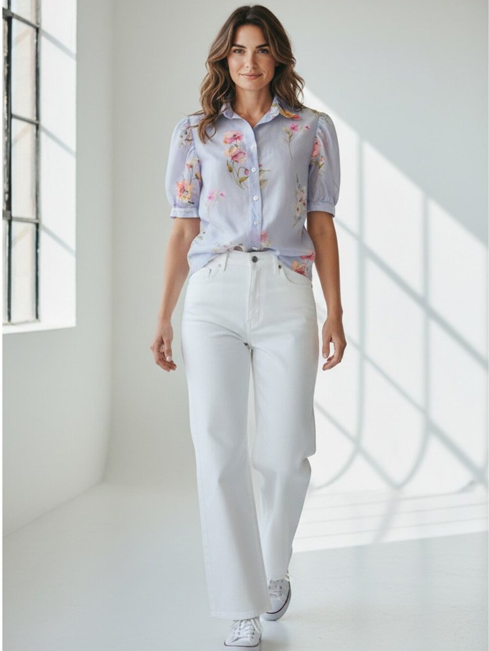 Lucky & Coco Lightweight Puff Sleeve Loose fit Floral Semi Sheer Blouse S